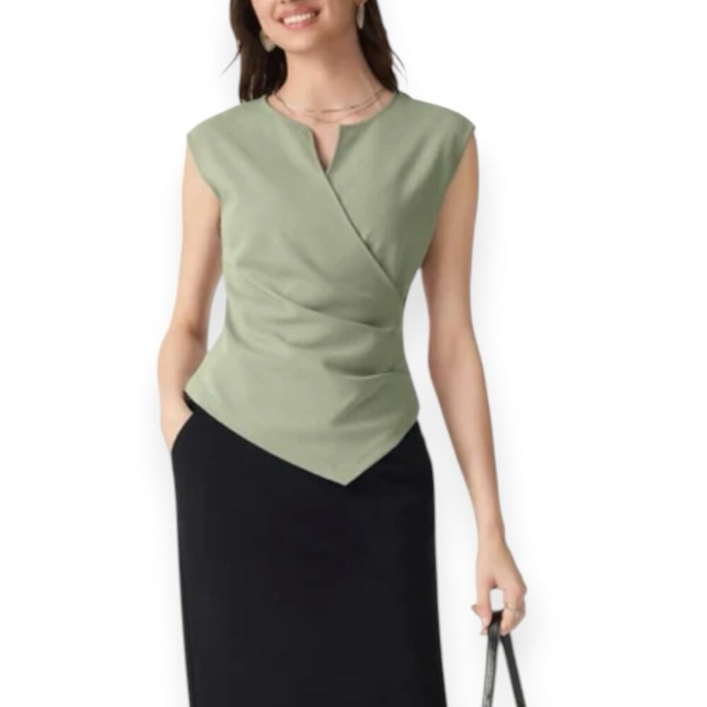NWT OGL Surplice Wide Shoulder Tucked Angled Tank Top Size XL Laurel Green Ponte
